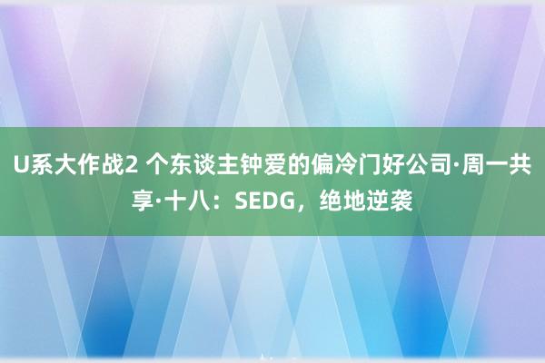 U系大作战2 个东谈主钟爱的偏冷门好公司·周一共享·十八：SEDG，绝地逆袭