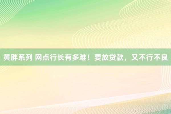黄胖系列 网点行长有多难！要放贷款，又不行不良