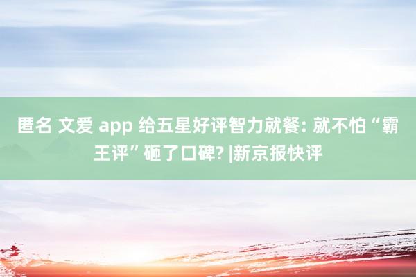 匿名 文爱 app 给五星好评智力就餐: 就不怕“霸王评”砸了口碑? |新京报快评